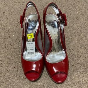 Marc Fisher Red Open-Toe Heels